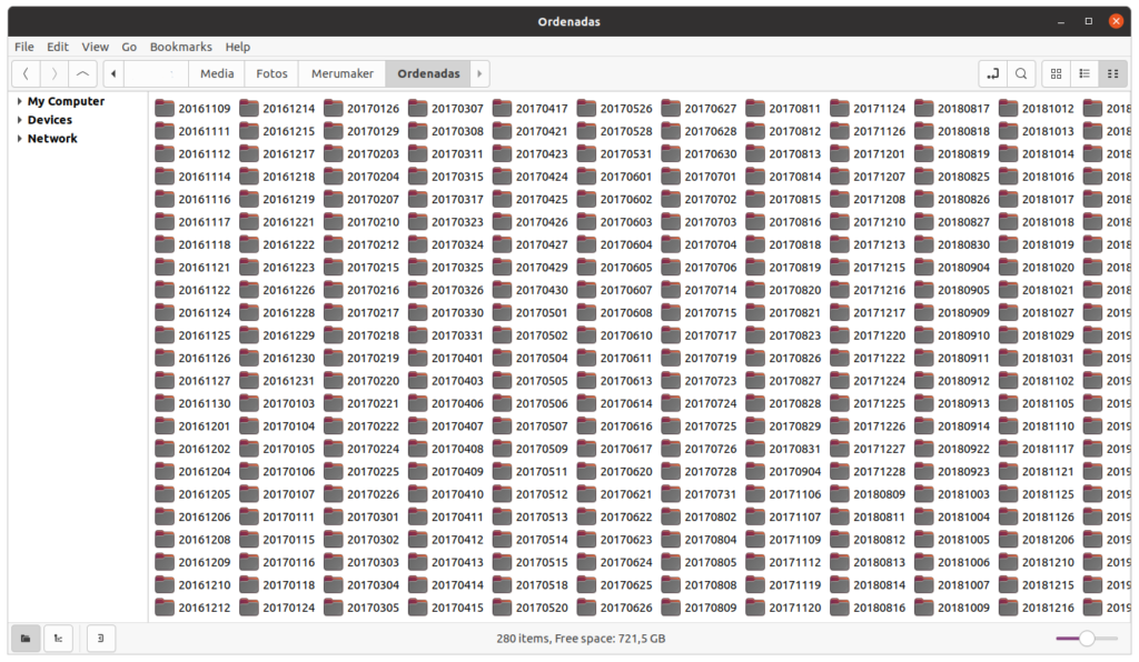 Directorio con las fotos ordenadas en carpetas